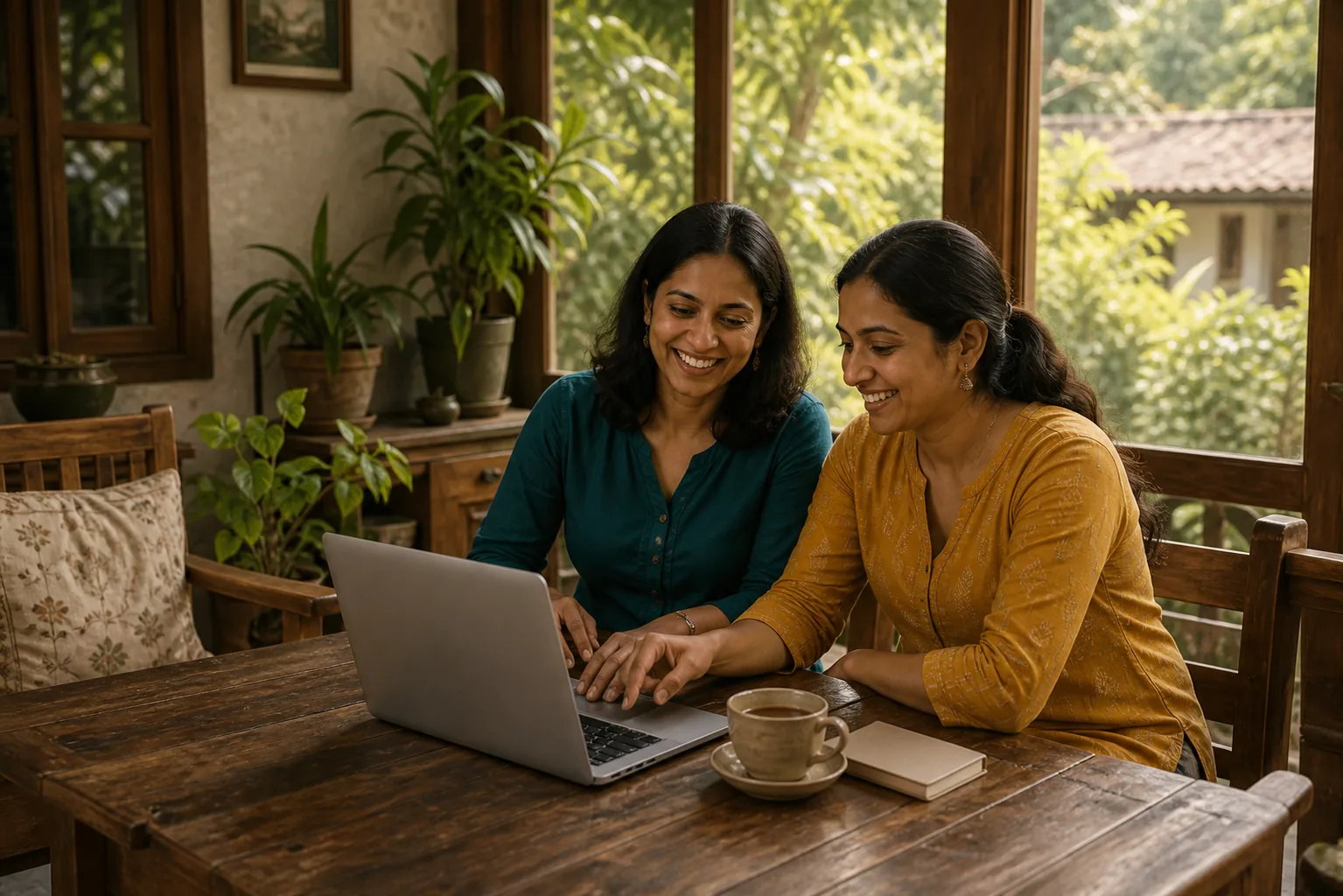 Homestay owners reviewing bookings together